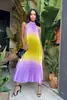 Vestido Casual de Dos Colores sin Mangas para Mujer, Suave, Plisado, Nuevo, Cuello Redondo, Moda, Estilo Caliente, Estación Independiente, Ropa para Mujer Euroasiática