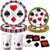 Decoração de Festa de Aniversário Tema Poker Amazon Cartas de Poker Bandeja de Papel Descartável Copo de Papel Toalha Suprimentos