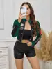 Chaqueta de Béisbol Corta de Manga Larga Estilo Americano para Mujer, Moda Otoñal Ajustada con Parches Adelgazante Versátil Cuello Alto Chaqueta Biker