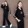Sudadera con capucha de algodón de talla grande para Otoño e Invierno, Traje liso para imprimir, Pantalones de pierna ancha con abertura para mujer, Conjunto de dos piezas, Moderno y casual