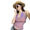 Elegante camisola de tiras al cuello con efecto de dos piezas para mujer, adecuada para el verano, top único y chic, de corte ajustado