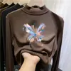 Nueva camiseta infantil, versátil, de cuello alto medio, manga larga, forro polar, top para niñas, estilo casual de otoño e invierno para niñas pequeñas