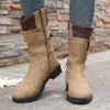 Botas Femininas 2025 Meio da Panturrilha Salto Grosso Suporte Independente Botas Martin Tira Feminina Tamanho Grande Botas Retro Inverno Novo Neve
