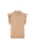 Ropa de Mujer de Venta Caliente para Comercio Exterior de Amazon Transfronterizo: Chaleco de Punto con Cuello Medio Volanteado de Estilo Suave, Disponible en Tres Colores para Superponer