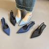 Sandálias Femininas de Salto Fino Bico Fino Costas Abertas Estilo Francês, Novo Modelo 2026, Mules Jeans Fechadas Bico Fino Salto Baixo Estilo Fada Sapatos de Salto Alto