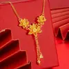 Mismo Estilo que el Usado en Joyerías, Estilo Antiguo Oro Arena Tres Vidas Tres Mundos Flor de Melocotón Floreciente Collar, Cadena Integrada, Serie de Bodas