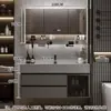 Juego de Gabinete de Baño de Madera Maciza Integrado con Roca, Lavabo Minimalista Moderno, Espejo de Lavabo, Lavabo de Tocador de Baño