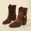 Botines de Caña Corta de Tacón Grueso con Punta Afilada Estilo Nicho Botas para Mujer 2025 Otoño e Invierno Nueva Moda Diseño Retro Botas de Moda