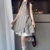 Vestido chaleco sin mangas de cuadros franceses para niños verano 2025 nuevo pequeño elegante adelgazante de cintura falda