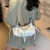 Bolsa Feminina Ins Casual Cool Estilo Coreano Simples Plissada com Laço Elegante Versátil de Ombro Transversal Axilar