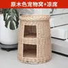 Nido de Gato de Ratán Casa de Verano para Todas las Estaciones Doble Capa Gato Cerrado Casa para Gatos Villa de Lujo de Gama Alta