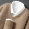 Suéter de Lana para Hombre Cuello en V Tejido Delgado 100% Lana Pura Capa Base Casual de Negocios Suéter de Cachemira Invierno