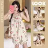Conjunto de Pijama Feminino Novo Estilo Verão, Tecido Amassado Falso Linho Tecido, Blusa Regata com Manga Curta Volumosa e Shorts, Conjunto Doce para Casa Estilo Menina