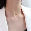 Gargantilla de personalidad europea y americana, diseño de nicho ligero de lujo, cadena plana en forma de S, acero de titanio, oro de 18 quilates, collar de clavícula con pequeño grano de oro