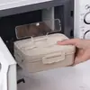 Lancheira estilo japonês com alça forno de micro-ondas lancheira de plástico compartimento de palha de trigo lancheira borda cruzada