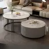 Mesa de Centro, Lujo Ligero, Simple y Moderna, Adecuada para Salas de Estar Pequeñas, Mesa Auxiliar Nórdica, Mesa de Centro Redonda Pequeña con Encimera de Roca
