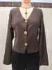 Amazon Cardigan de Punto Cruzado con Cuello en V Corto para Primavera y Otoño Nuevo Aspecto Adelgazante Botón Metálico Suéter de Color Sólido para Mujer