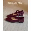 Piel de Vaca Lavada~Zapatos Hechos a Mano de Cuero Genuino Súper Suave, Zapatos Planos de Suela Simple para Mujer, Zapatos Mary Jane Retro de Tira Única con Tacón Bajo
