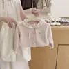 Estilo Coreano Niñas Otoño Nuevo Dulce Chic Cuello de Encaje Cárdigan de Punto Pantalones Casuales de Lunares Conjunto Versátil de Dos Piezas Moderno