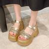 Sandalias de tacón alto con plataforma interior para mujer, moda nueva Primavera y Verano 2025, versátiles, con pedrería, sandalias de cuña con plataforma gruesa