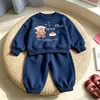 Novo Conjunto de Roupas Infantis Fofo Desenho Animado Moletom com Gola Redonda Calça Jogger Moda Casual Meninos Meninas Bebê Conjunto de Duas Peças