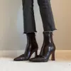 Botines retro elegantes de punta Chuyuji para mujer con lazo y cremallera trasera, botines negros de tacón alto y diseño ajustado