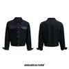Traje de Mezclilla Color Primario con Puntadas de Cuero Retro de Nicho Marca de Tinta Arue Culre Chaqueta Corta de Mezclilla Jeans