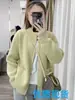 Cardigã de tricô feminino para primavera e outono, novo estilo coreano, gola redonda, afina a silhueta, cor sólida, zíper duplo, estilo curto, adequado para baixinhas