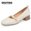 Zapatos Mamá Zapatos de Vestir Piel Suave Suela Blanda Nuevos para Mujer Primavera y Otoño Cómodos Zapatos de Mujer Mediana Edad Tacón Medio Tacón Grueso Zapatos de Cuero para Mujer