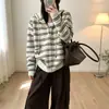 Cárdigan de punto con capucha y cordón a rayas estilo coreano LEKA 2026 otoño e invierno nuevo suelto adelgazante elegante casual suéter