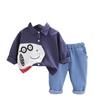 2023 Novo Terno de Primavera e Outono para Meninos Camisa de Desenho Animado Cor Sólida Conjunto de Duas Peças Fofo e Fashion Estilo Coreano Roupa Infantil Moderna