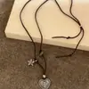 Collar Retro de Cuerda Tejida con Estrella de Metal Corazón Espina de Pescado Geométrico Cadena para Suéter de Alto Nivel Personalizado Accesorio de Collar de Nicho