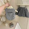 Conjunto de Verão para Meninas 2025 Novo Estilo Coreano Estilo Bebê Colete Moda Infantil Saia Botão Conjunto Casual de Duas Peças