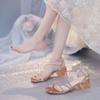 Sandalias de Tacón Grueso para Mujer Verano 2023 Nuevo Estilo Elegantes Sandalias de Tacón Medio con Pedrería para Faldas Zapatos de Mujer de Superfibra