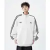 Sudadera de Otoño para Hombre, Estilo Retro Americano, Media Cremallera, Cuello Alto, Moderna y Versátil, con Cinta de Puntada de Color Contrastante