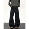 Jeans Rectos de Pierna Recta Unisex Americanos de Moda Transfronterizos Estilo High Street con Parches Desconstruidos y Múltiples Botones Rodillas Dobles Ropa de Trabajo de Leñador