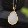 Pendente de jade Hetian natural material Qinghai S925 prata incrustado jade branco gota d'água colar atacado colar gota d'água