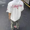 Camiseta de Algodón Puro Pesado Estilo Retro Americano con Bordado de Polaris, Manga Corta para Hombre, Verano Holgada Tendencia Marca Pareja Top de Media Manga