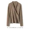 Nuevo suéter de punto de cuello en V cruzado de color liso para principios de otoño, ajustado, adelgazante, elegante para ir al trabajo, suéter de cachemira para mujer