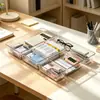 Caja de almacenamiento transparente para escritorio, organizador de cosméticos, caja pequeña, caja de almacenamiento para papelería de dormitorio, caja de almacenamiento apilable y combinable