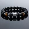 Acero Inoxidable Ojo de Tigre obsidiana cuentas negras brillantes pulsera para hombre explosiones transfronterizas cuentas de acero de titanio pulsera fabricantes mayoreo