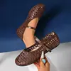 Sandalias de verano tejidas de punta abierta para tallas grandes transfronterizas 2026, zapatos de mujer perforados, bailarinas Mary Jane, zapatos de red