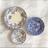 Plato Británico Original de Comercio Exterior Jbs Azul y Blanco de Cerámica con Color Bajo Esmalte Estilo Occidental para Filete, Plato de Cena, Tazón de Postre para Uso Doméstico