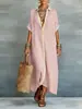2026 Nueva Ropa Europea y Americana para Mujer Amazon Bloques de Color Holgada de Algodón y Lino Vestido Camisa Largo Vestido Casual de Moda para Mujer