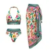 Bikini europeo y americano 2027 nuevo floral tropical cuello en V cuello halter de alta gama conjunto de dos piezas impresionante transfronterizo