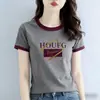 Camiseta de mujer de manga corta, cuello redondo de color contrastante, hombro normal, nueva moda 2026, top elegante y adelgazante, camiseta básica casual de verano