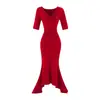Vestido Irregular con Escote Asimétrico y Mangas Cortas, Pura Atracción, para Mujer, Falda Elástica de Cintura Ajustada para Verano, Vestido Largo Sexy de Cola de Pez
