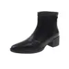Botas de Invierno Francesas Puntiagudas Elásticas Adelgazantes para Mujer Botines Retro de Tacón Grueso Versátiles para el Trabajo Hacen que los Pies Parezcan Más Pequeños Cremallera Trasera Botas de Mujer