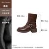 Botas Curtas de Motociclista Redondas de Couro Lavado com Salto Grosso para Mulheres 2026 Novo Estilo Outono e Inverno com Fivela de Cinto Botas Versáteis de Cano Médio Botas Martin