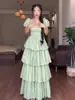 Vestido con falda abullonada y cintura de malla fresca reductora de edad francesa para mujeres europeas y americanas de verano 2024